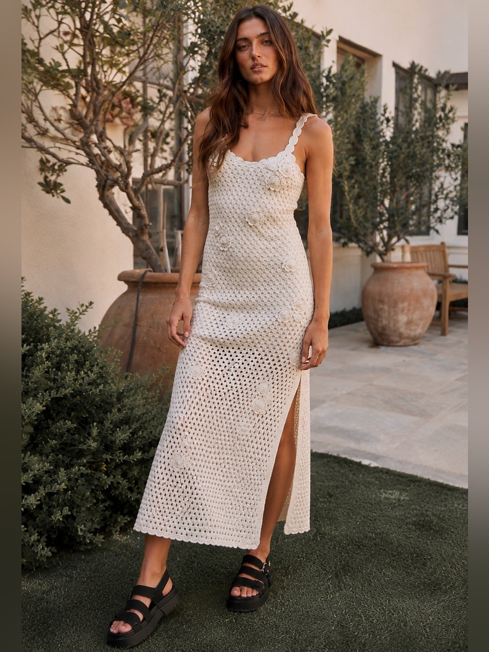 Saltwater Luxe Newland Midi Dress Crochet Coastal Embroidered Size M